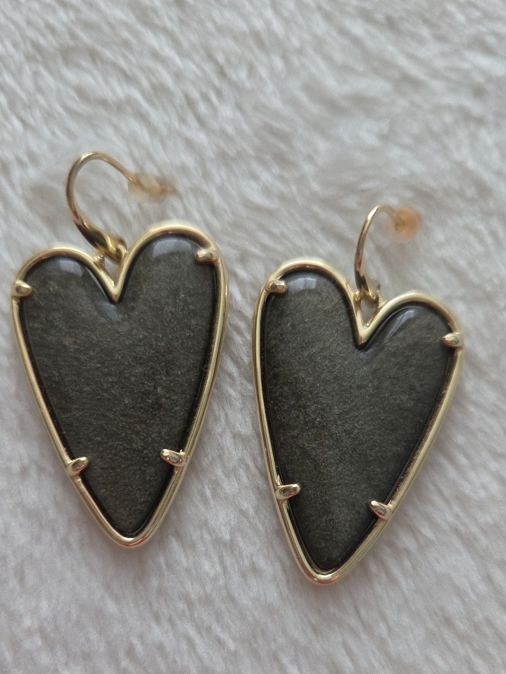 Kendra Scott Black Ansley Heart Obsidian Drop Earrings Gold EUC